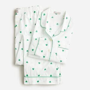 J.Crew Long-sleeve cotton poplin pajama pant set in green heart print Size M
